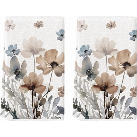 2 Piece 18x26 Inch Brown Poppy Floral Kitchen Dish Towel Super Absorbent