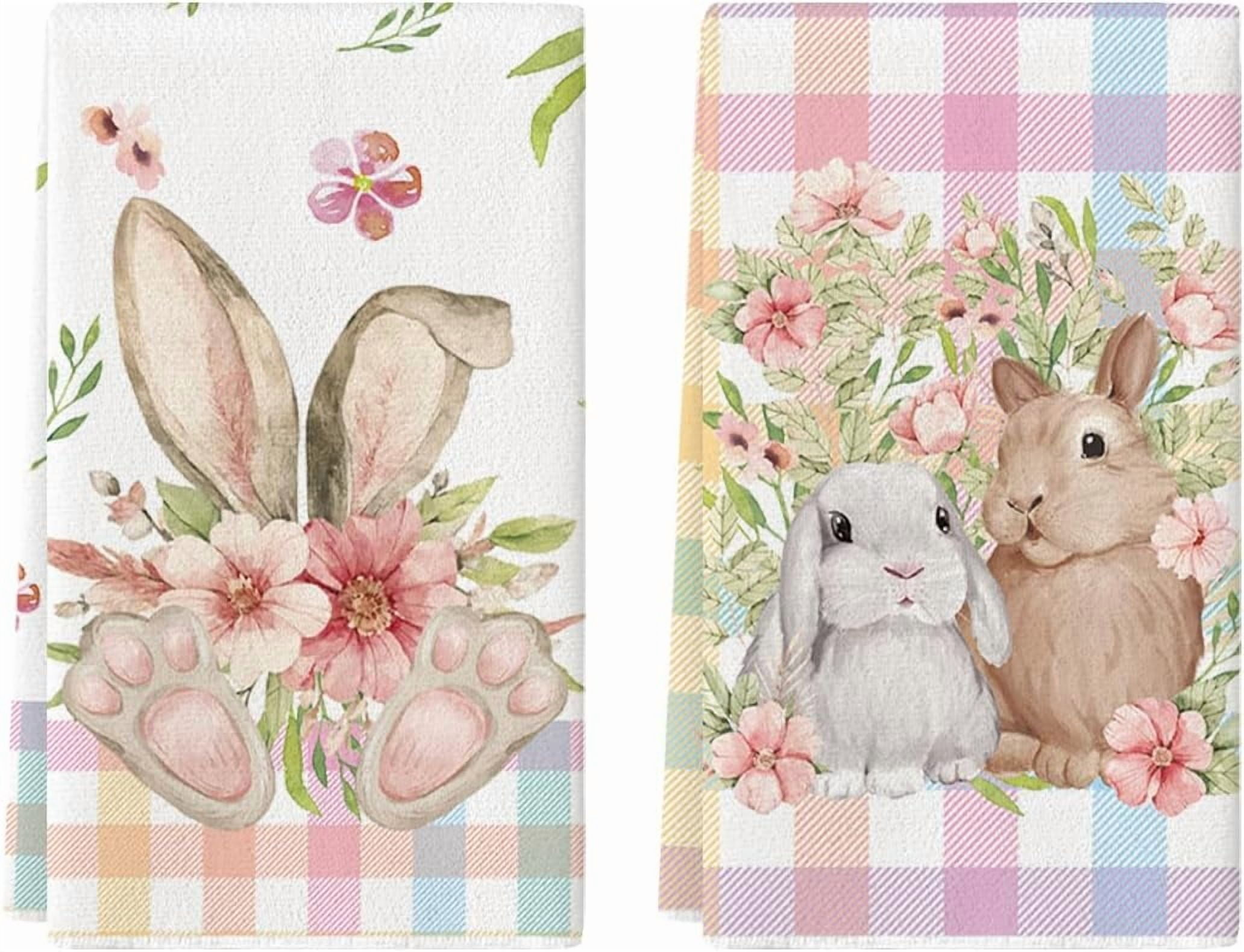 2 Piece 18x26 Inch Buffalo Plaid Bunny Kitchen Dish Towel Super Absorbent