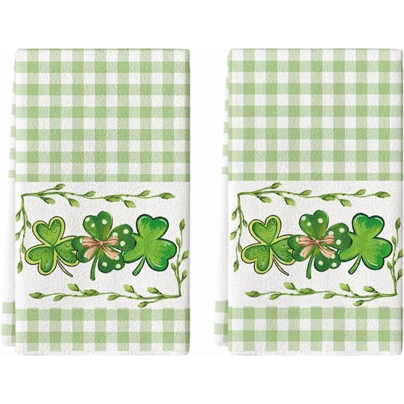 2 Piece 18x26 Inch Buffalo Plaid Clover Kitchen Dish Towel Super Absorbent Rag