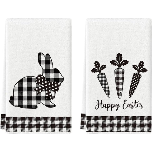 2 Piece 18x26 Inch Buffalo Plaid Rabbit Kitchen Dish Towel Super Absorbent Rag