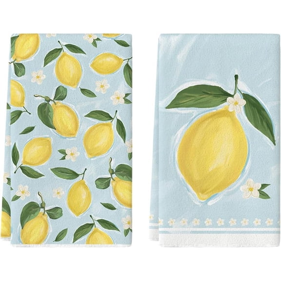 2 Piece 18x26 Inch Lemon Flower Kitchen Dish Towel Super Absorbent Rag