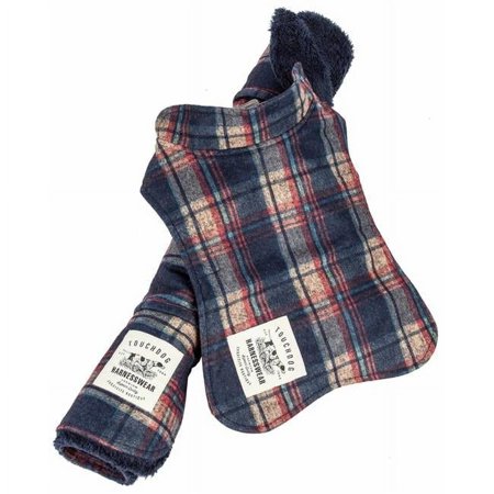 2 Piece 2-in-1 Tartan Plaided Dog Jacket with Matching Reversible Dog Mat - Navy Plaid, Small