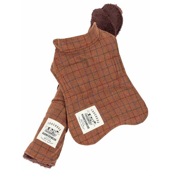 2 Piece 2-in-1 Windowpane Plaided Dog Jacket with Matching Reversible Dog Mat - Brown Plaid, Large