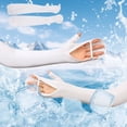 thumbnail image 1 of 2-Piece 21 Inch White Ice Silk Cooling Arm Sleeves with Thumb Holes - UPF 50 Sun Protection Compression Sleeves for Outdoor Sports & Driving, 1 of 7