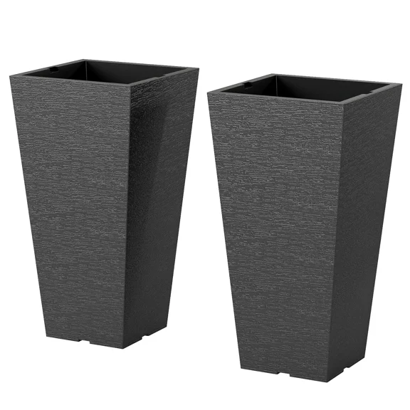 2-Piece 22.8" Tall Plastic Planters, PP Indoor & Outdoor Flower Pots, Stackable Decorative Plant Pots for Balcony Entryway
