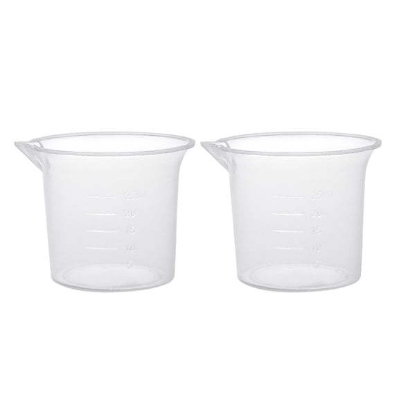 2-Piece 25ml Plastic Measuring Beakers, Graduated PP Laboratory Cups with Pouring Spout, Shatterproof & Heat Resistant for Labs, Kitchen & DIY Crafts