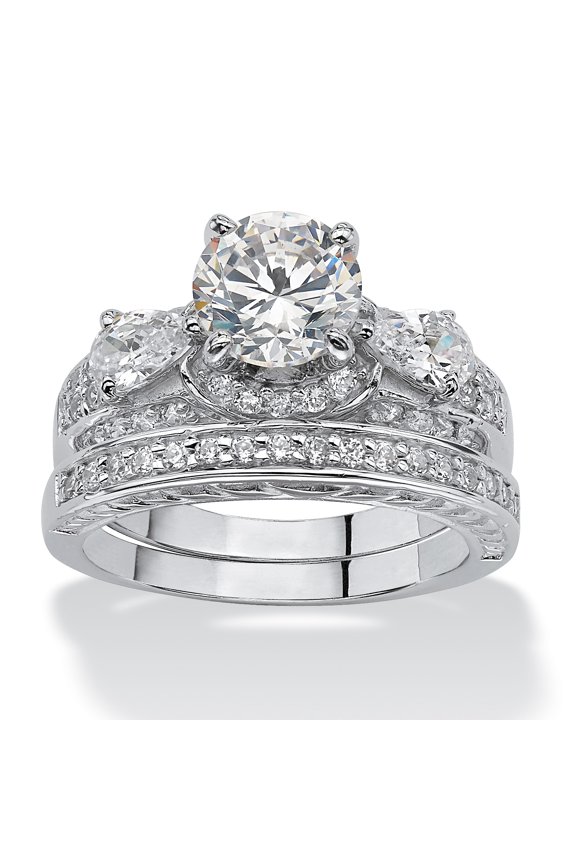 2 Piece 3.47 TCW CZ Bridal Set in Platinum-Plated