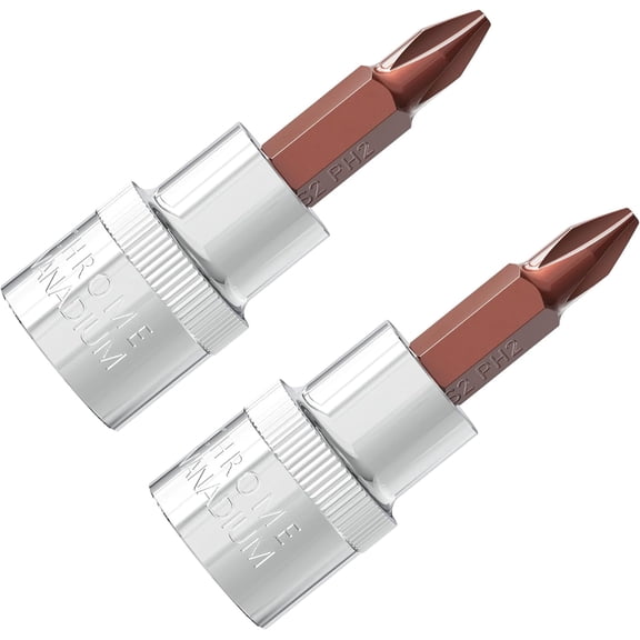 2-Piece 3/8-Inch Drive PH1 Phillips Bit Socket Set, S2 Steel Bits and CR-V Sockets, 1.9" Length, Heavy Duty Impact Resistant Screwdriver Bit Sockets