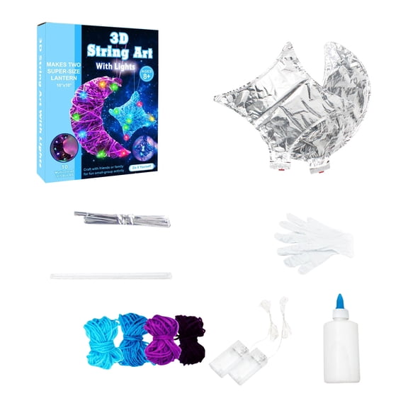 2-Piece 3D Winding Handmade Set With Led Light String For Diy Craft Projects, Moon Star Design Diy Handmade Material Package, For Kids And Family Creative Play And Nighttime Glow