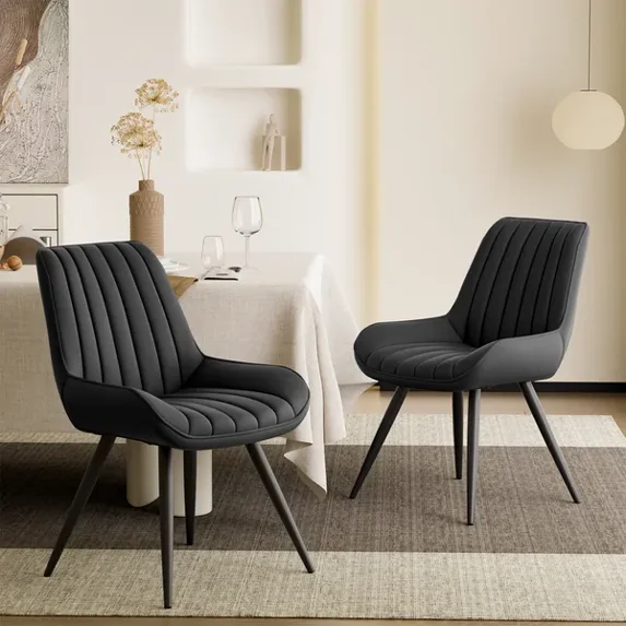 2-Piece / 4-Piece Modern Dining Chair Sets with Thickened Cushions Premium Fabric Upholstered Kitchen Chairs Sturdy Metal Legs 300 lbs Capacity for Dining Room Living Room Office
