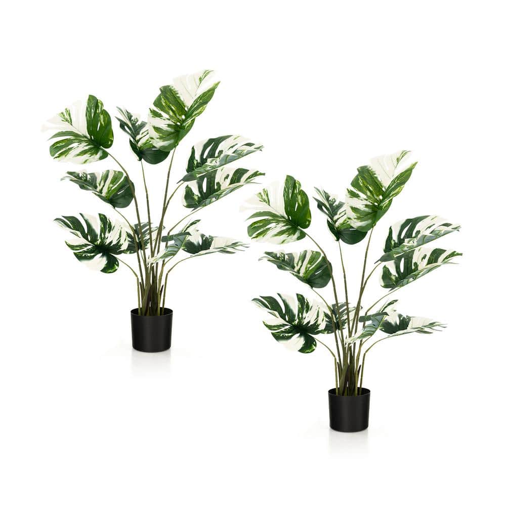 2 Piece 4 ft. H Green Indoor Outdoor Decorative Artificial Monstera