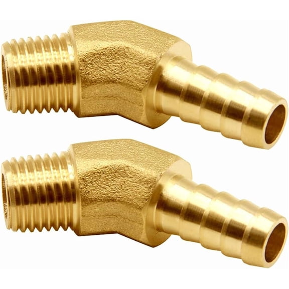 2 Piece 45 Degree Elbow Brass 1/4 Inch NPT Male 3/8 Inch Barb Hose Pipe Fittings Water Fuel Air