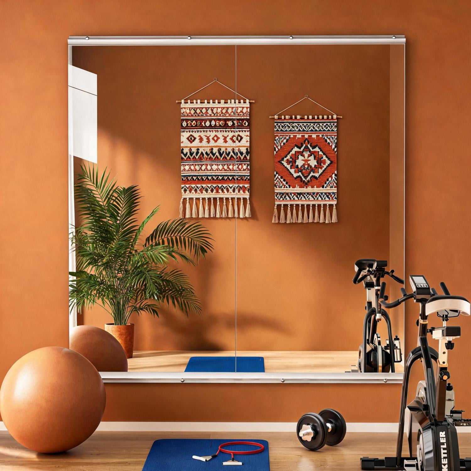 2-Piece 48x24-Inch Home Gym Mirror with Explosion-Proof Glass, Frameless Full Body Mirror and Workout Mirror for Yoga Garage Dance Studio, Silver