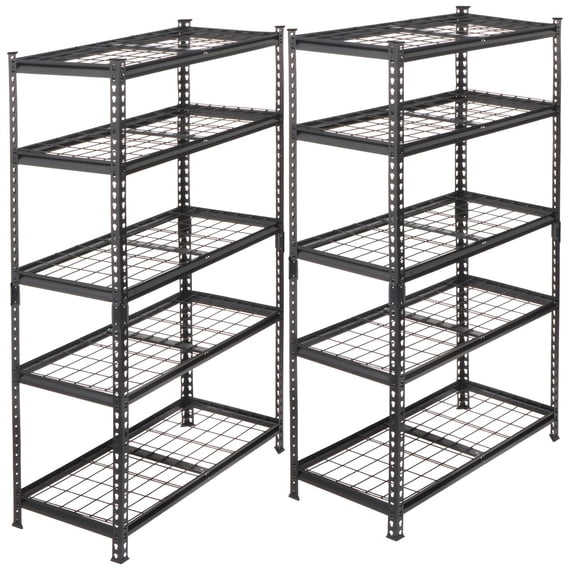 2-Piece 5 Tier Heavy Duty Storage Shelves Set, Adjustable Steel Shelving Unit, Boltless Assembly for Garage Shed, Black, 36W x 18D x 72H Inches Each