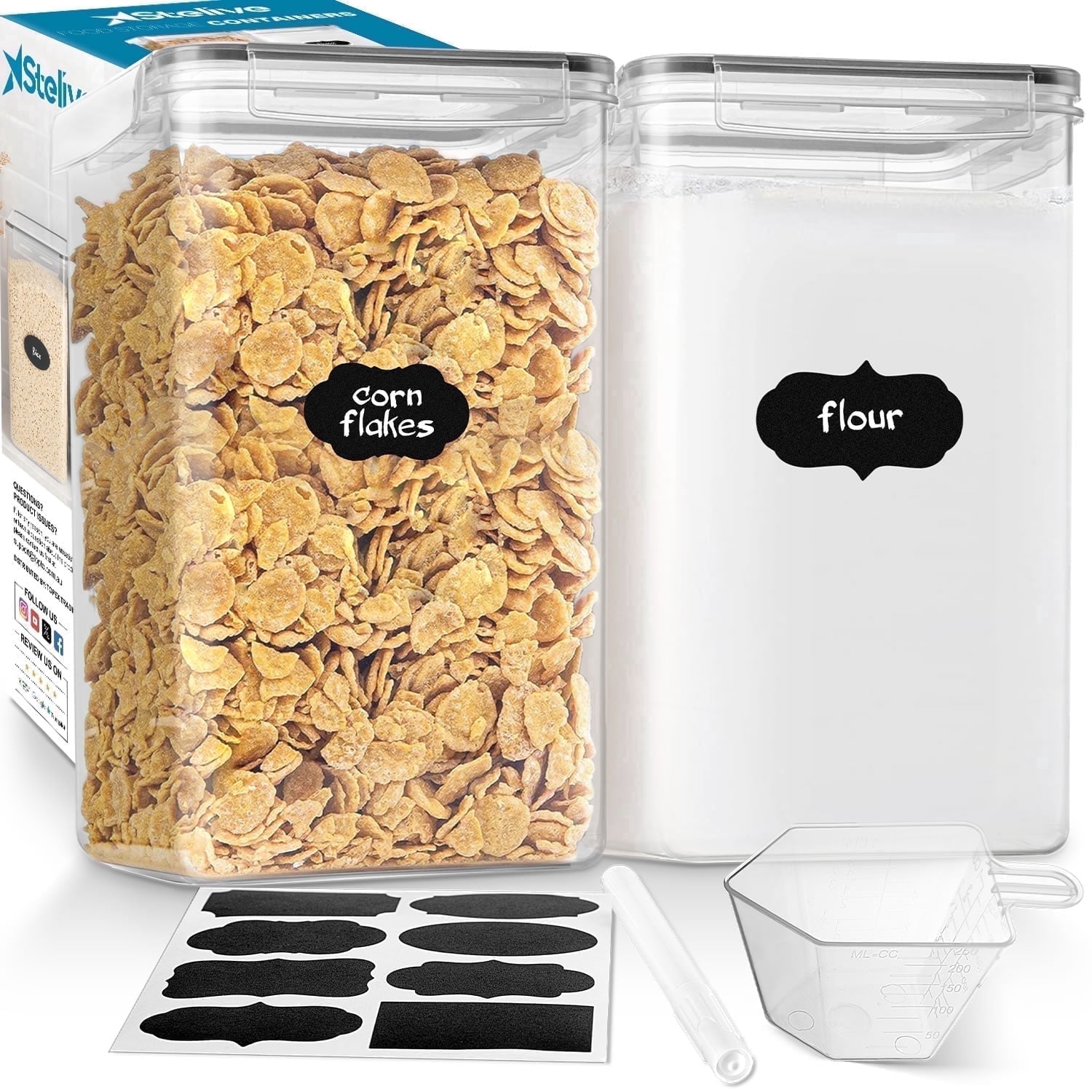 Stelive 2-Piece Extra Large Food Storage Containers (6.5L/Each) Airtight Pantry Storage Containers Organiser Dry Food Canisters Plastic Leak-proof Canisters for Home & Kitchen with Labels & Pen