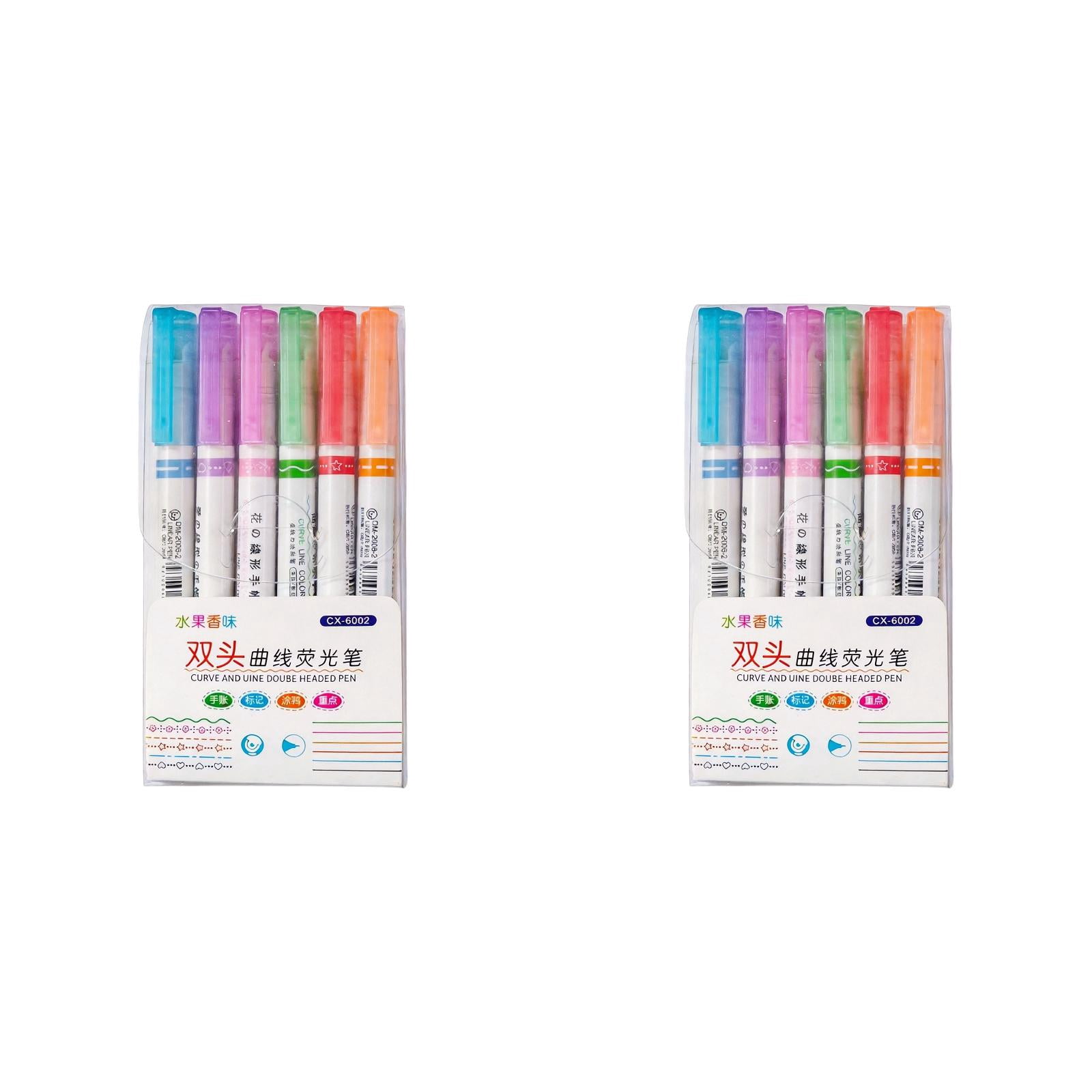 2 Piece 6 Color Double Ended Curve Pen by Dusknt 6PCS Highlighter Pen ...