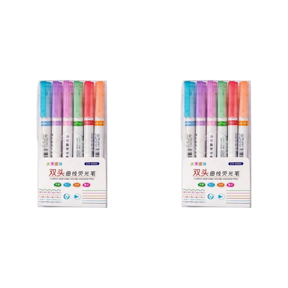 2 Piece 6 Color Double Ended Curve Pen by Dusknt 6PCS Highlighter Pen for Note Taking Tip Pens with 6 Different Shapes 6 Colors Lines 6ml