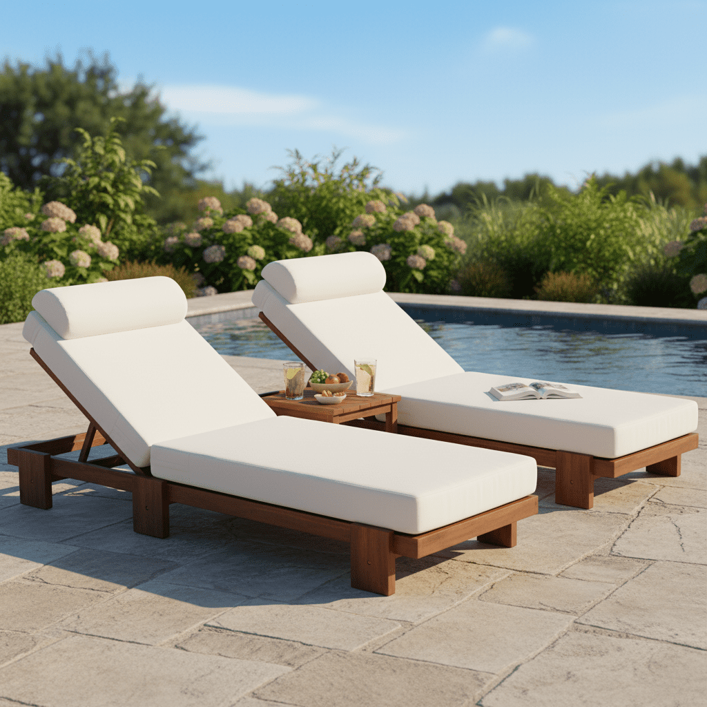 2-Piece 78.8" Acacia Wood Outdoor Patio Chaise Lounge Chair Set with Adjustable Headrest & Side Tray