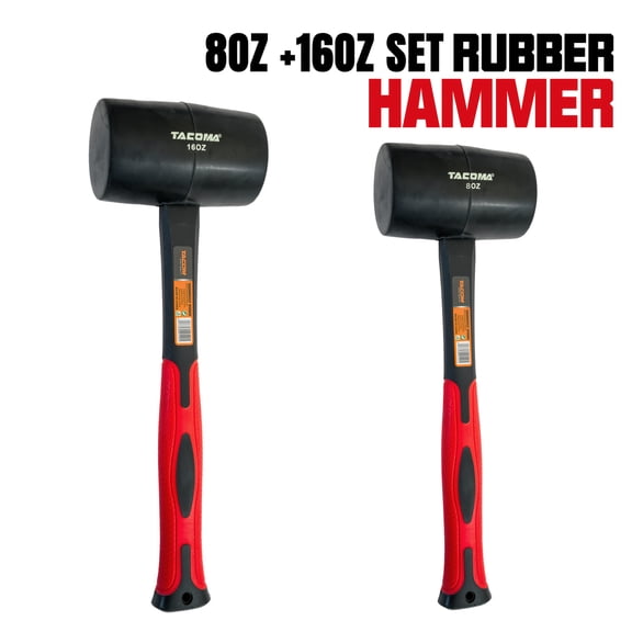 2-Piece 8oz & 16oz Rubber Hammer Set, TPR Anti-slip Shock-absorbing Handle, for Camping, Home Improvement, Tile Installation, Wooden Flooring, Carpentry & DIY Soft Strike Projects