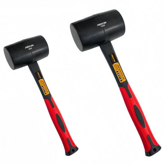 2-Piece 8oz & 16oz Rubber Hammer Set, TPR Anti-slip Shock-absorbing Handle, for Camping, Home Improvement, Tile Installation, Wooden Flooring, Carpentry & DIY Soft Strike Projects