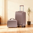 thumbnail image 1 of 2-Piece ABS Hardshell Luggage Set with Front Opening & Combination Lock, 14" Cosmetic Case & 20" Carry On Spinner Wheel Suitcase, Champagne, 1 of 27