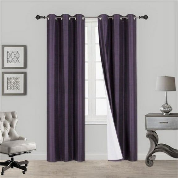 2-Piece ADAM PLUM Purple Blackout Lined Grommet Window Curtain Set, Two (2) Printed Thermal Panels 37" Wide x 84" Length (Each)