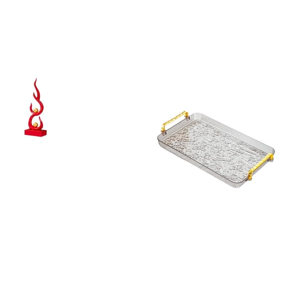 2 Piece Abstract Fire Sculpture Modern Art Statue Kitchen Serving Tray Durable Resin Set for Home Office Decor