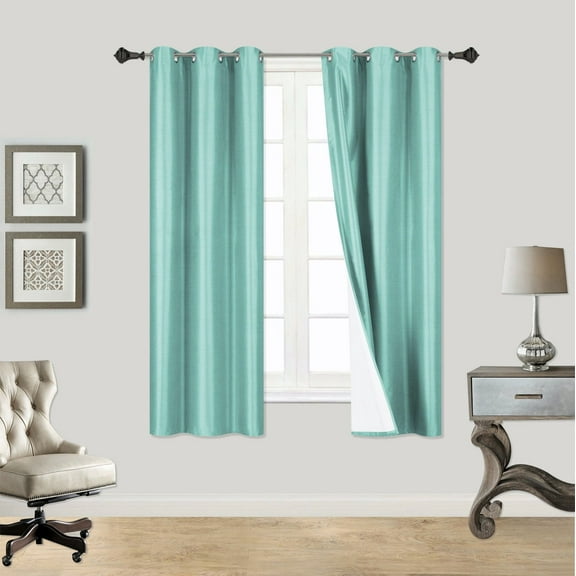 2-Piece AAADA Teal Lined Blackout Grommet Window Curtain Treatment, Set Of Two (2) Room Darkening Panels 37" Wide X 63" Length (Each)