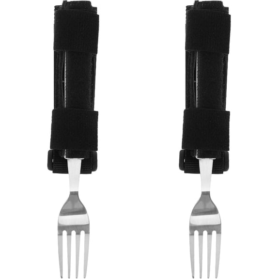 2-Piece Adaptive Eating Fork Set with Universal Cuff and Adjustable Strap for Elderly, Arthritis, Hand Tremors - Ergonomic Independence Aid