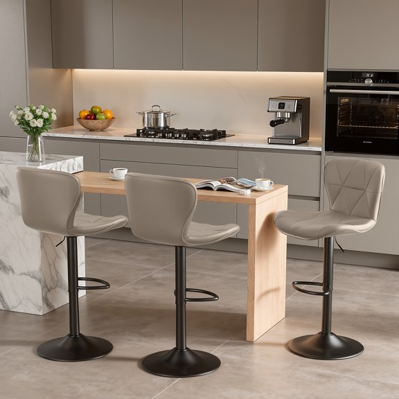 2-Piece Adjustable Swivel Bar Stools To Elevate Your Kitchen Island: Modern Faux Leather Upholstery and Comfortable Back Support - Blends Perfectly Into Your Modern Kitchen.