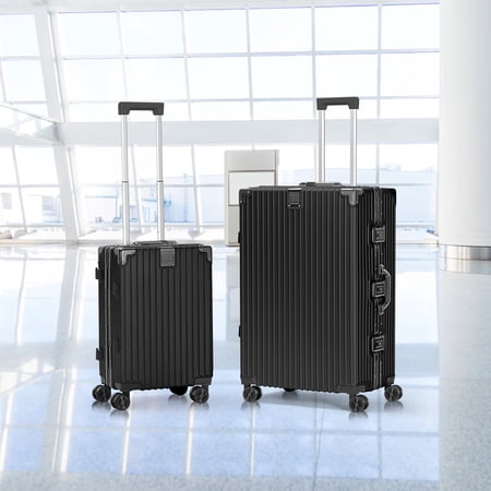 2-Piece Aluminum Frame Hardside Luggage Set – 20" Carry On & 28" Checked Suitcase with TSA Lock, 360° Spinner Wheels, Black