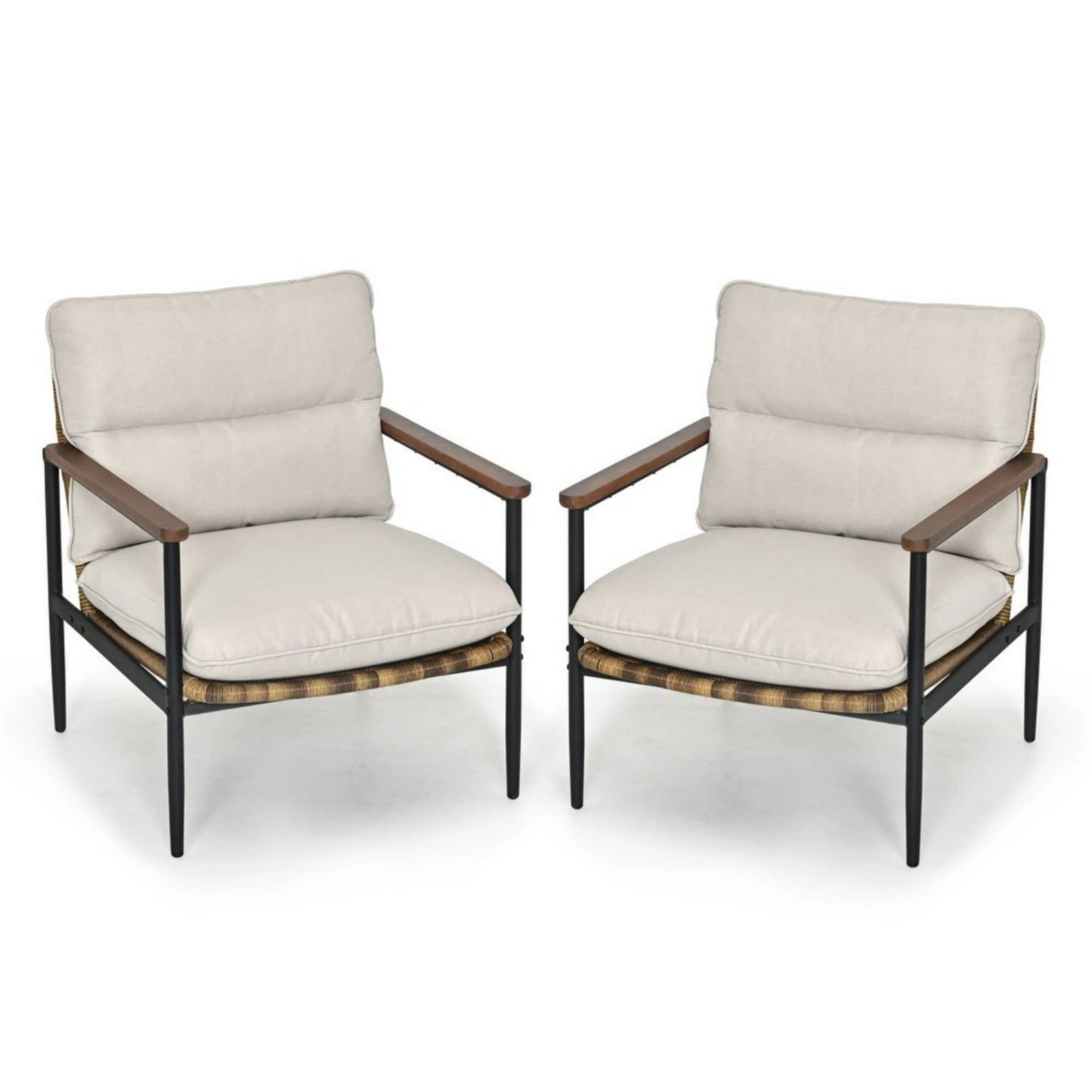 2-Piece Aluminum Outdoor Patio Lounge Chairs with Hand-Woven Wicker & 4.7" Cushions, Modern Rattan Seating Set for Garden, Backyard, Balcony