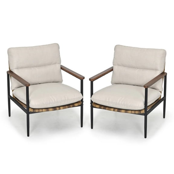 2-Piece Aluminum Outdoor Patio Lounge Chairs with Hand-Woven Wicker & 4.7" Cushions, Modern Rattan Seating Set for Garden, Backyard, Balcony