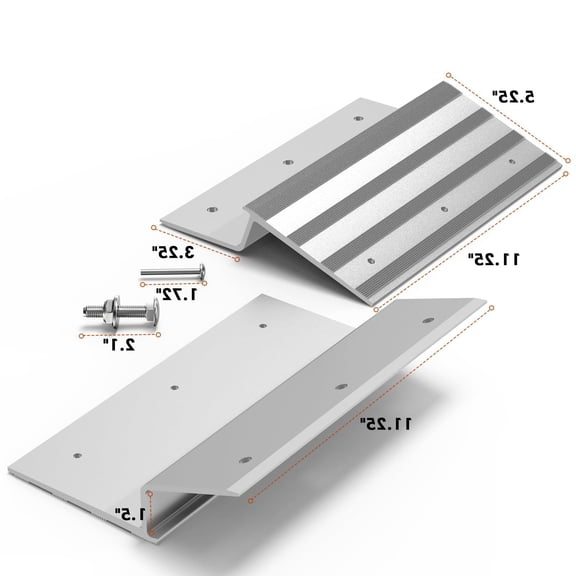 2-Piece Aluminum Ramp Top Kit for 2" x 12" Boards, 750 lb Capacity per Ramp, Bolt- Loading Ramp Ends for Lawn Mower, ATV, Trailer, and Shed Ramps