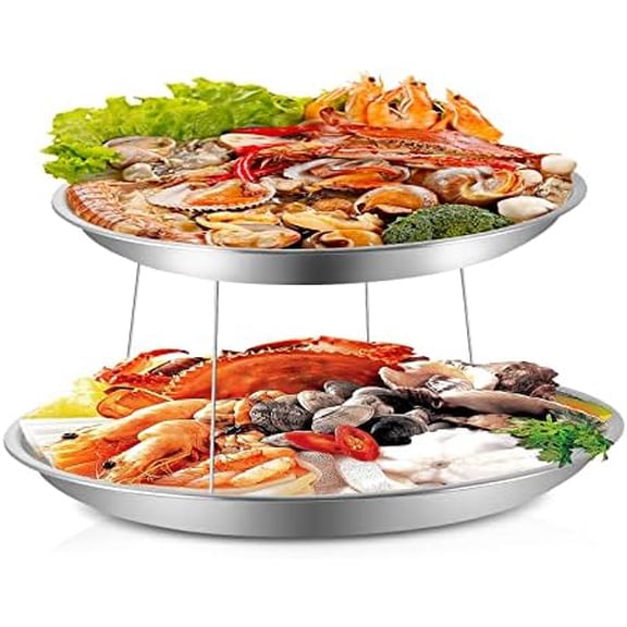 2-Piece Aluminum Seafood Platter - 16" Round Tray with 14" Oyster Section, Silver(Not Include Seafood Racks)$$Home Decor, Kitchen, & Other