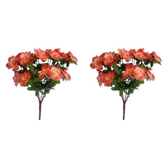 2-Piece Artificial Azalea Bouquet Set, Plastic Branch-Sized Handheld Floral Arrangement for Wedding Decor, Bulk Flowers, Home, and Event Decoration