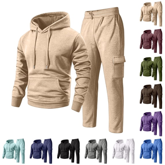 2 Piece Athletic Tracksuit For Men Pullover Hoodie Cargo Straight Leg Sweatpants Matching Sweatsuit Set For Jogging Travel Activities