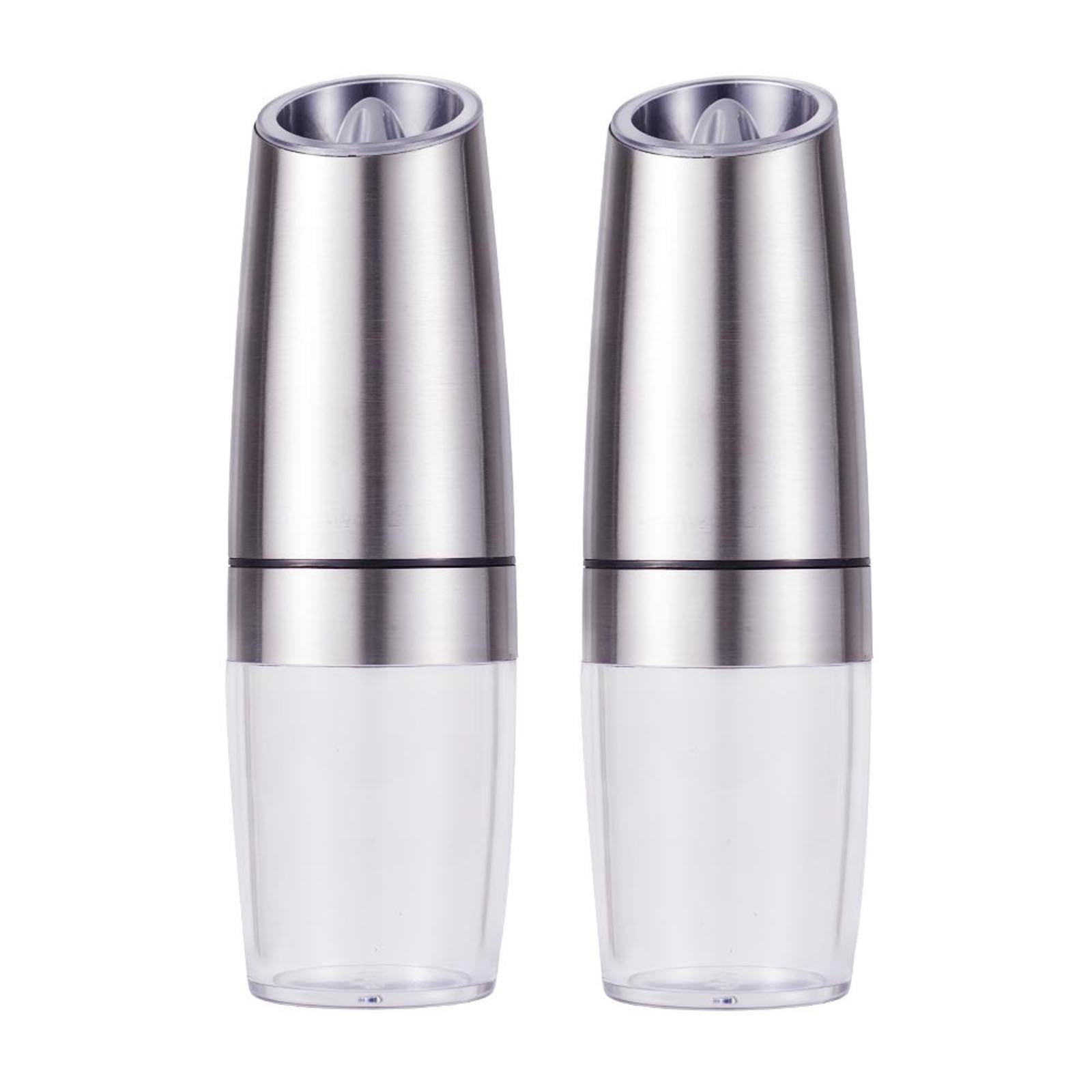2-Piece Automatic Salt And Pepper Grinder Set Adjustable Coarseness Battery Powered Blue LED Light One-Hand Operated Mill