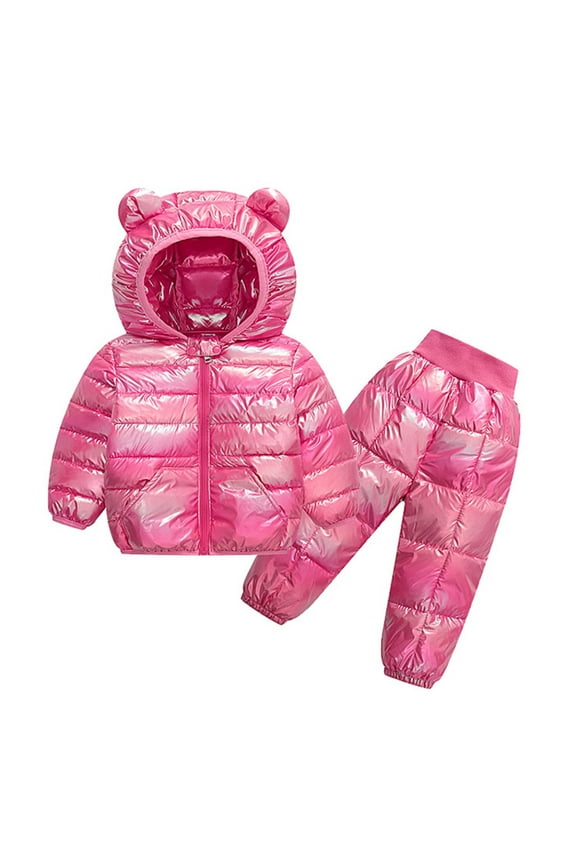 2 Piece Baby Boys Girls Winter Hooded Down Coat and Pants Clothing Sets Puffer Jacket Snowsuit Coats Ski Suit Hot Pink 4-5 Years