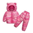thumbnail image 1 of 2 Piece Baby Boys Girls Winter Hooded Down Coat and Pants Clothing Sets Puffer Jacket Snowsuit Coats Ski Suit Hot Pink 8-24 Months, 1 of 6