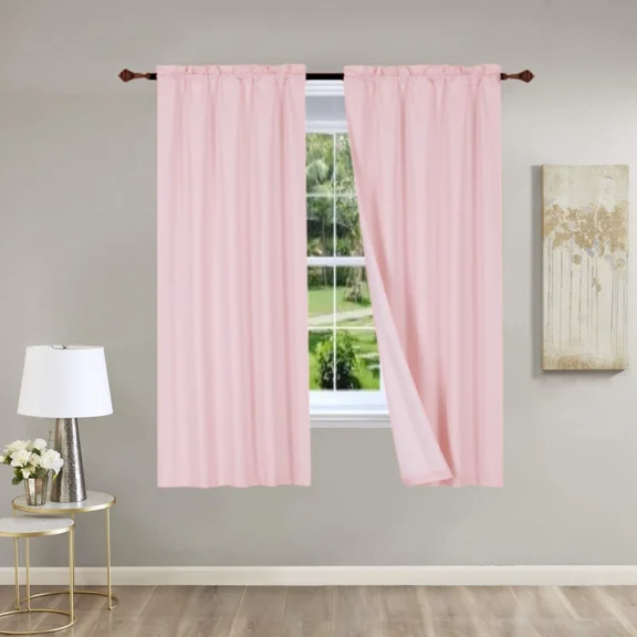 Gorgeous Home Linen 2PC Pink Solid Matte Color Window Lined Panel Curtain Rod Pocket 37" Width X 63" Length (each) Panel
