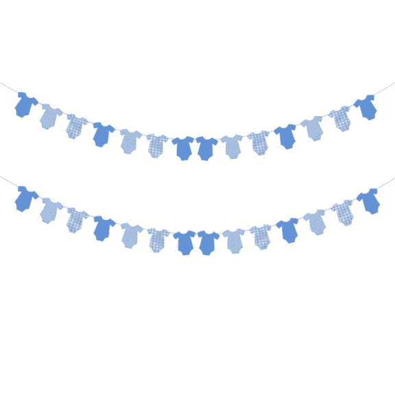 2-Piece Baby Shower Clothes Banner: Blue Bodysuit Clothesline Banner, Gender Reveal, Birthday, Neutral Party Outfit, Paper Decor Supplies