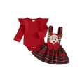 thumbnail image 1 of 2-Piece Baby Toddler Girls Clothing Set 0 3 6 12 18 Months Ruffles Long Sleeve Romper Reindeer Plaid Bow Overall Skirt Outfits, 1 of 9