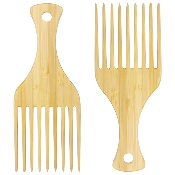 2-Piece Bamboo Comb Set for Afro Hair: Natural Anti-Static Picks for Curly, Thick Hair, Ideal for Men and Women, Eco-Friendly Styling and Detangling Solution