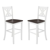 2 Piece Bar Stools, X Design Wood Back, White Wood Frame