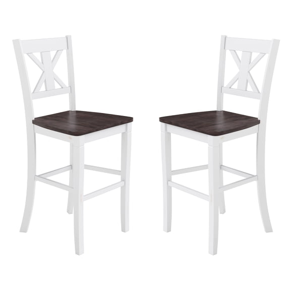 2 Piece Bar Stools, X Design Wood Back, White Wood Frame