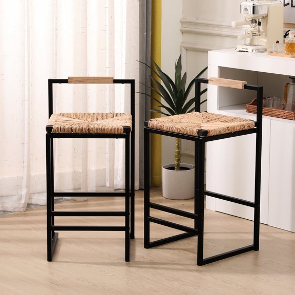 2-Piece Bar Stools with Hand-Woven Seats / Breathable and Comfortable for Vanity Rooms
