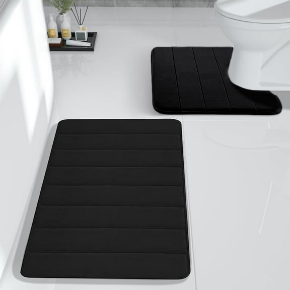 2-Piece Bath Mat Set under $5! Bzdzmqm 2-Piece Foam Bath Mat Set, Practical Toilet and Bathroom Rugs, Soft Comfortable Water Absorption Mats, Non-Slip Machine Washable Carpet, Complete Bathroom