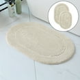 thumbnail image 1 of 2 Piece Bath Mat Set - Ivory Oval Solid Bordered Bathroom Mat Soft Plush Thick, 1 of 4