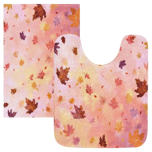 2 Piece Bath Mat Set with U-Shaped Toilet Mat and Rectangle Bath Rugs Non Slip Machine Washable Bathroom Mats Autumn Leaves Falling